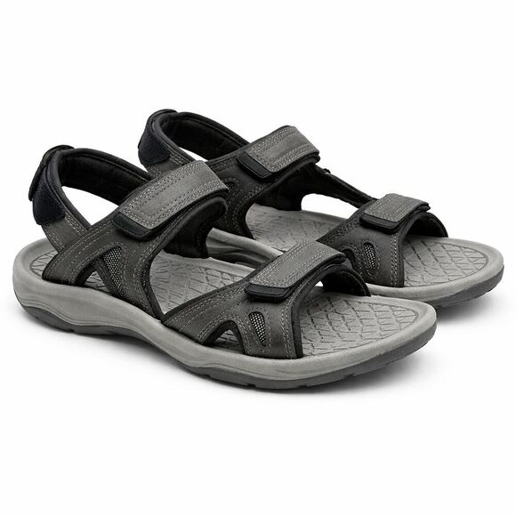 Eddie Bauer Men\'s Hank Sport River Sandals Size 10 Leather Grey Hike Comfort